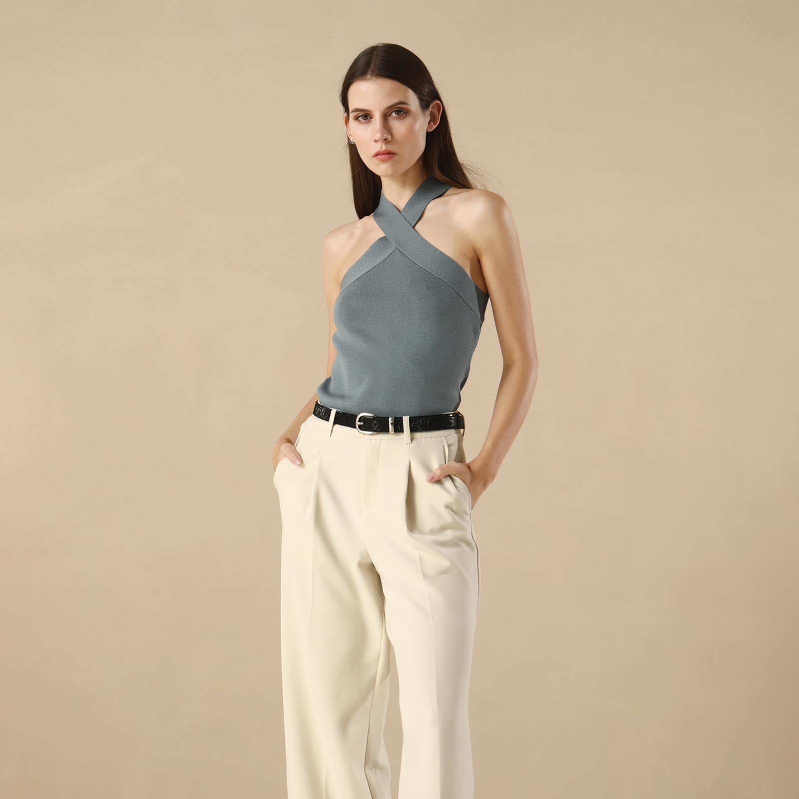 RISANTRY Rhinestone Belt for Women, Black Sparkly Diamond Belts for Womens Dresses, Ladies Glitter Belts for Jeans