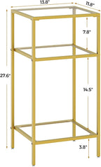 Homhedy 3-Tier Side Tables Set of 2, End Tables with Tempered Glass, Nightstands with Storage Shelves, Slim Sofa Tables for Living Room, Bedroom (2, Golden)