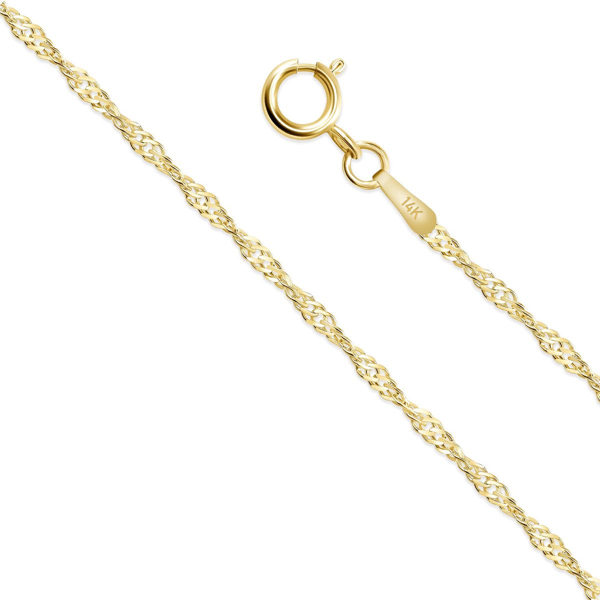 Colar Corrente Singapura EVAYA de Ouro 14K para Mulheres e Homens (Largura 1-1,5mm, Comprimento 14-24") - Cadenas de Oro Puro de 14K (1,5mm, 14 Polegadas, Ouro Amarelo 14k)