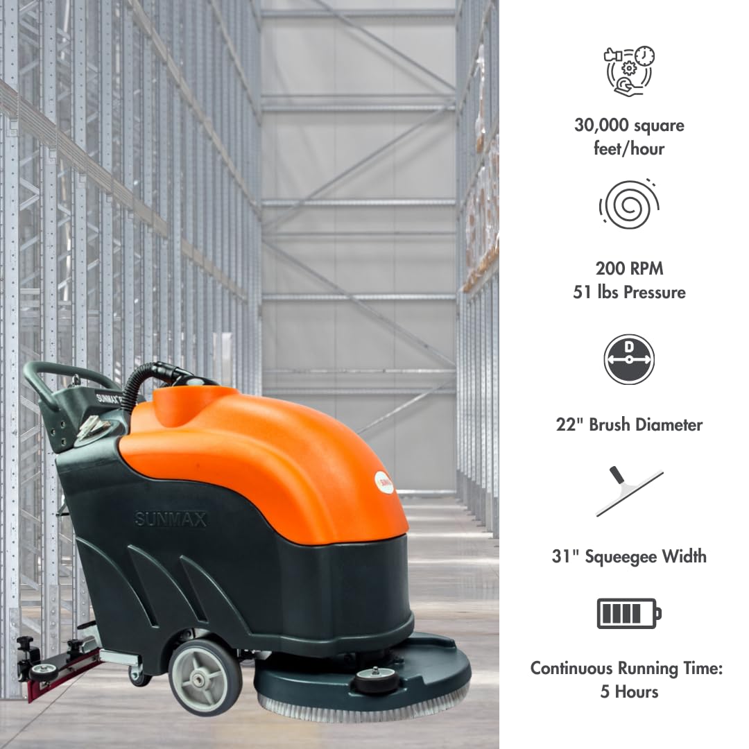 SUNMAX RT50 Walk-behind Floor Scrubber Dryer Machine, 22