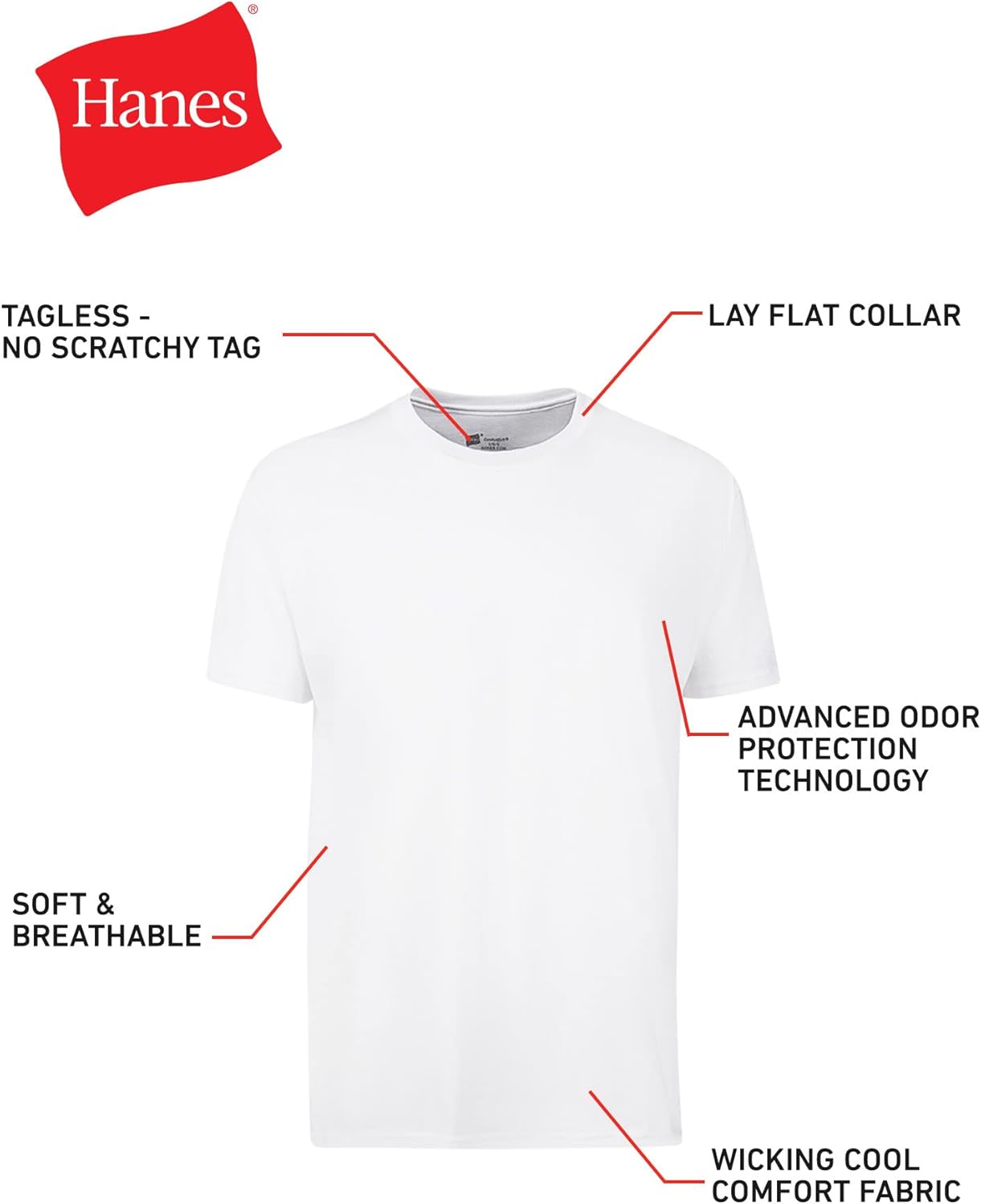 Hanes Men's Cotton, Moisture-Wicking Crew Tee Undershirts, Multi-Packs Available