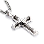 YL Men's Cross Necklace 316L Stainless Steel Large Jesus Christ Pendant Jewelry Rolo Chain for 24''