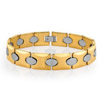 Urban Jewelry Stunning Solid Tungsten Link Bracelet for Men Polished Link, Puzzle, Ceramic Style (Silver, Black, 18K Gold Plated Option)