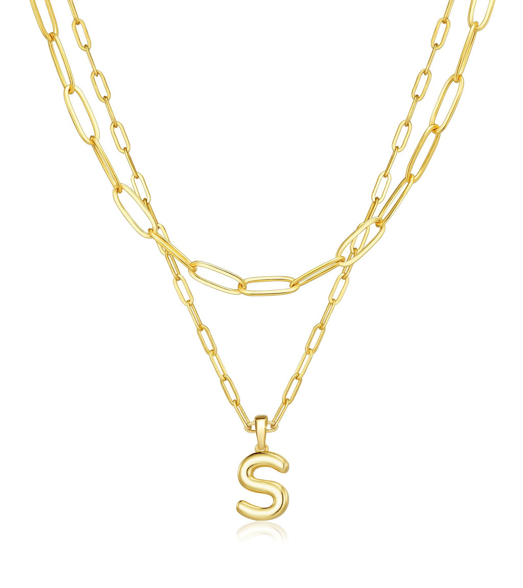 adoyi Goldkette für Frauen, geschichtete Blasenbuchstaben-Initialanhänger für Frauen, trendiger Schmuck, 14k 18K vergoldete Kette, klobige Namens-S-Halskette, gestapeltes Charm-Anhänger-Set, Schmuckgeschenke zum Muttertag