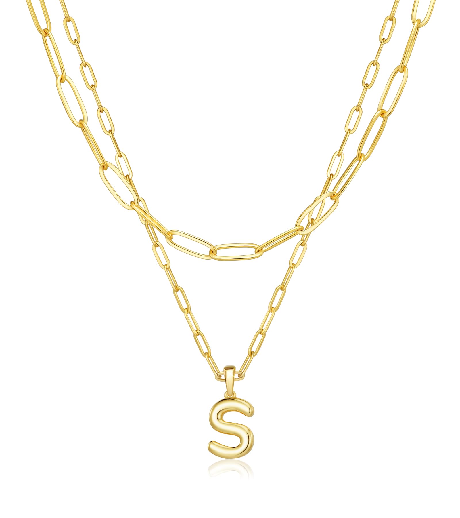 adoyi Goldkette für Frauen, geschichtete Blasenbuchstaben-Initialanhänger für Frauen, trendiger Schmuck, 14k 18K vergoldete Kette, klobige Namens-S-Halskette, gestapeltes Charm-Anhänger-Set, Schmuckgeschenke zum Muttertag