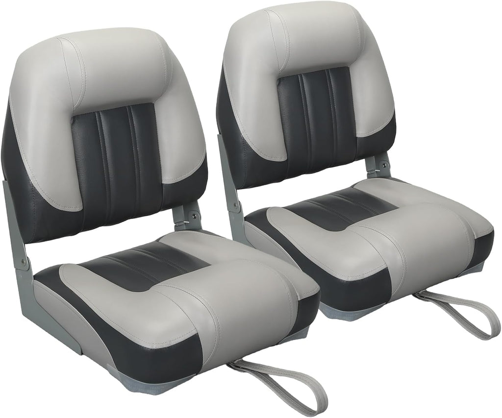 Elite Folding Boat Seat Low Back Boat Seating Fold-Down Fishing Boat Seat, 2 Pack, Charcoal/Light Gray