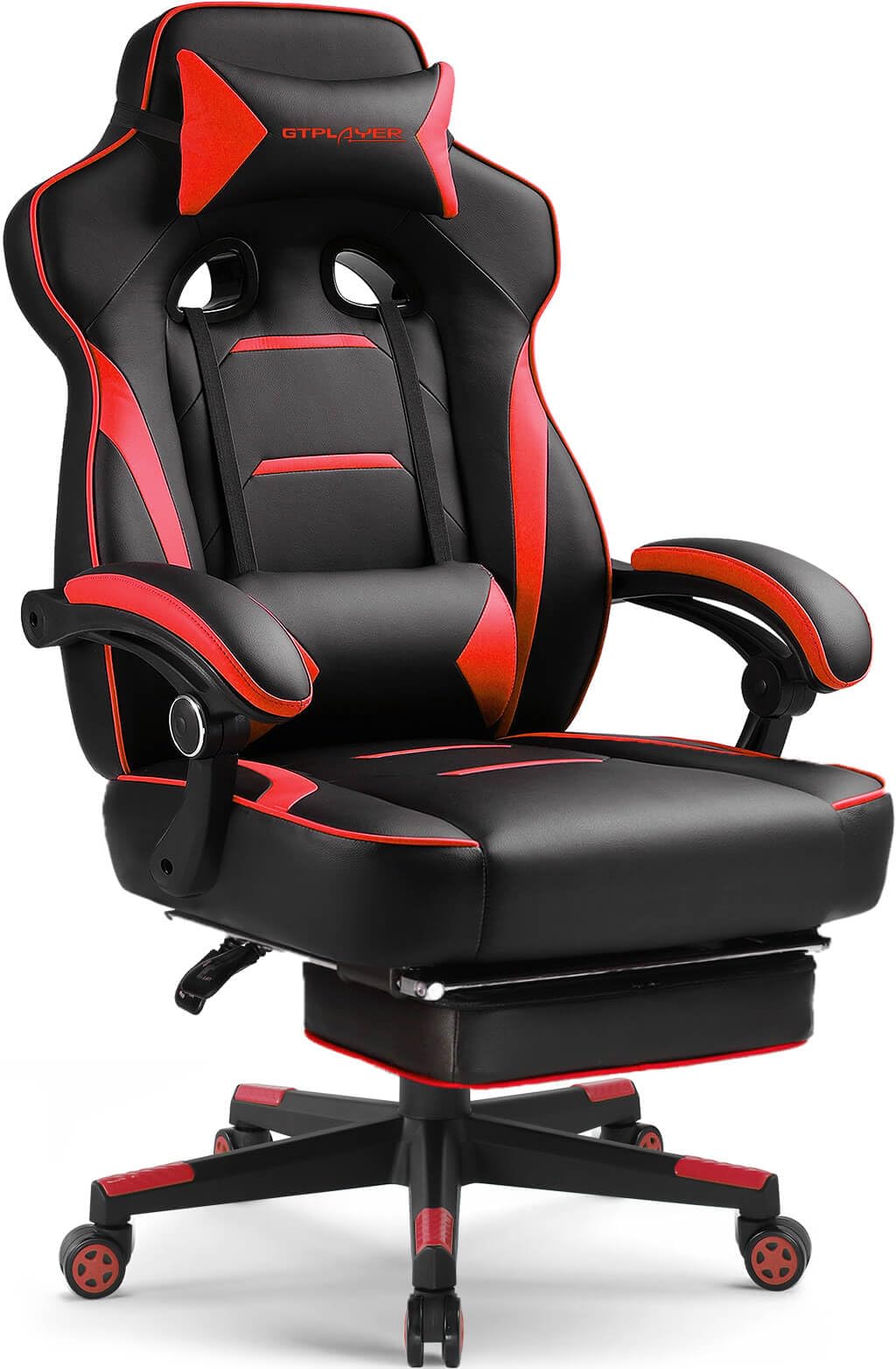 GTPLAYER Gaming Chair with Footrest, Big and Tall Computer Game Chair 350lb Racing Style, Ergonomic High Back Lumbar Support and Recliner, Moon Gray