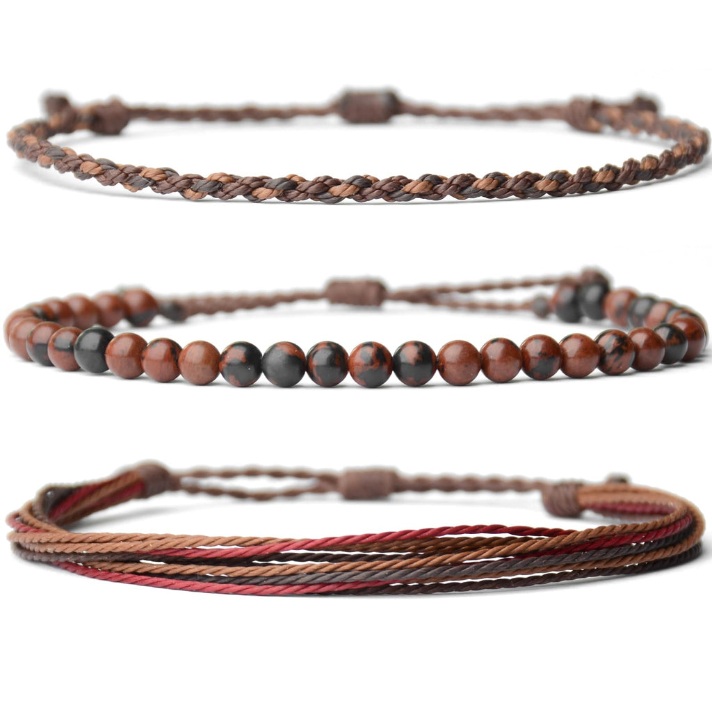 Handmade Natural Stone Beaded Healing Bracelet Gift for Men Adjustable Rope String Bracelet (Lava Rock, Adjustable)