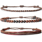 Handmade Natural Stone Beaded Healing Bracelet Gift for Men Adjustable Rope String Bracelet (Lava Rock, Adjustable)