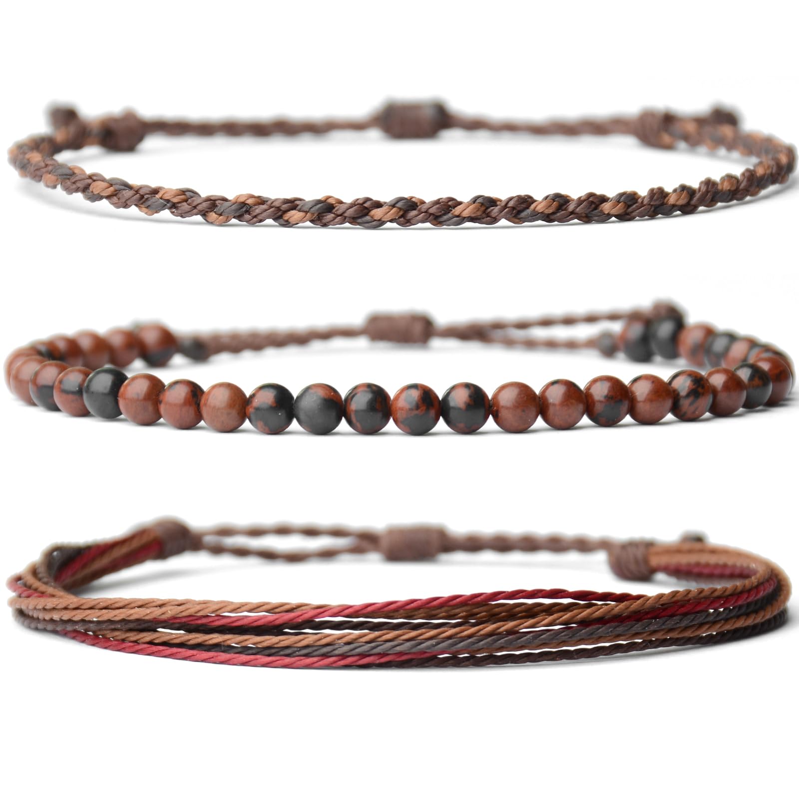 Handmade Natural Stone Beaded Healing Bracelet Gift for Men Adjustable Rope String Bracelet (Lava Rock, Adjustable)