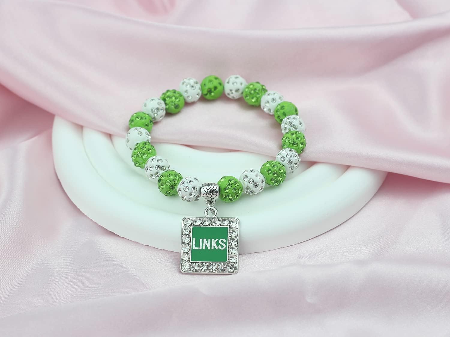 Sorority Paraphernalia Gift for Women Greek Sorority Bracelet Pink and Green Rhinestone Bracelet Sisterhood Jewelry