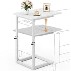 Vagusicc C Shaped End Table with Charging Station, 33" Tall Side Table for Couch, Sofa Table Adjustable Height Couch Side Table Coffee Table, Slide Under Sofa TV Tray C Table for Living Room, White