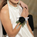 Corsage and Boutonniere Set Artificial Flower Wrist Corsage and Boutonniere for Men Groom Groomsmen Bride Bridesmaids,Wedding Prom Suit Decorations (1, Black)