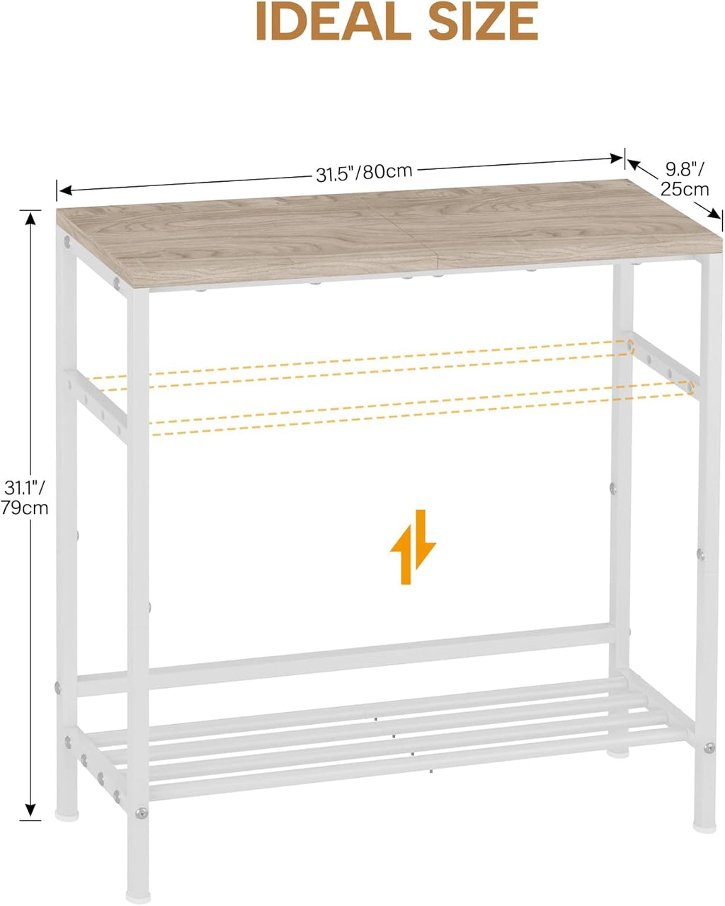 Entryway Table 31.5" Width, 2-Tier Console Table with Adjustable Shelves, Industrial Sofa Table with Storage, Foyer Tables for Entryway, Hallway, Kitchen, Living Room and Bedroom, Light Coffee