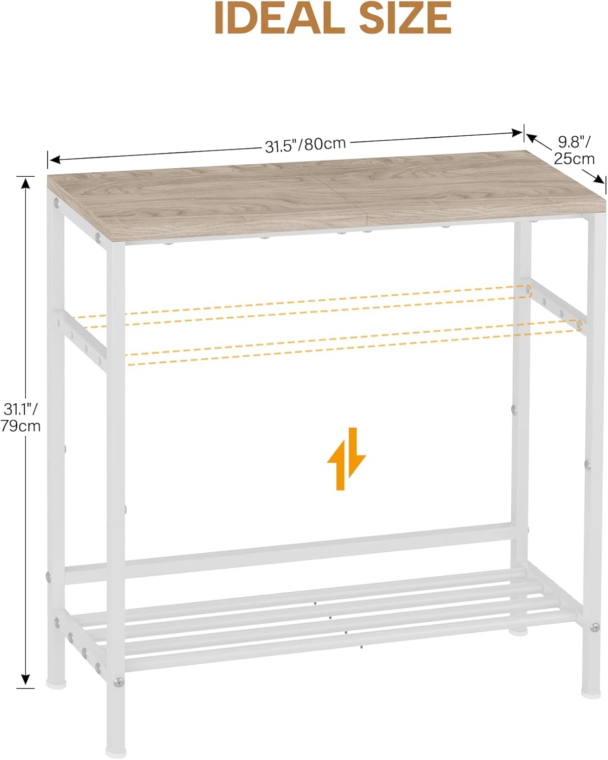 Entryway Table 31.5" Width, 2-Tier Console Table with Adjustable Shelves, Industrial Sofa Table with Storage, Foyer Tables for Entryway, Hallway, Kitchen, Living Room and Bedroom, Light Coffee