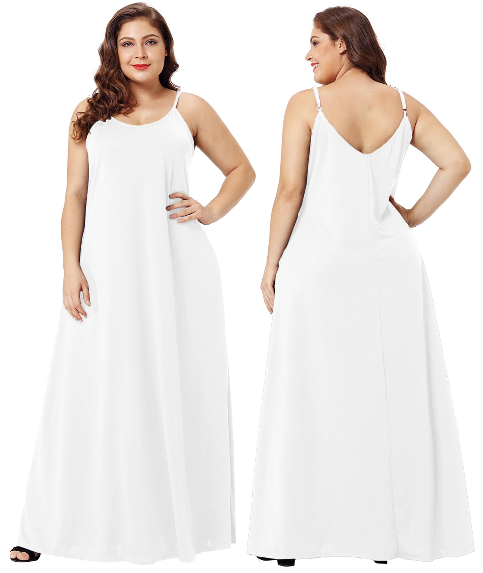 پیراهن ماکسی بلند ساده و گشاد بدون آستین زنانه کژوال Wolddress سایز بزرگ سفید ایکس-لارج با جیب