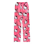 MIMLoweiss Anime Pajama Pants for Women Girls Cute Flannel Pajamas Casual Sleeping Pants Rose Red Medium