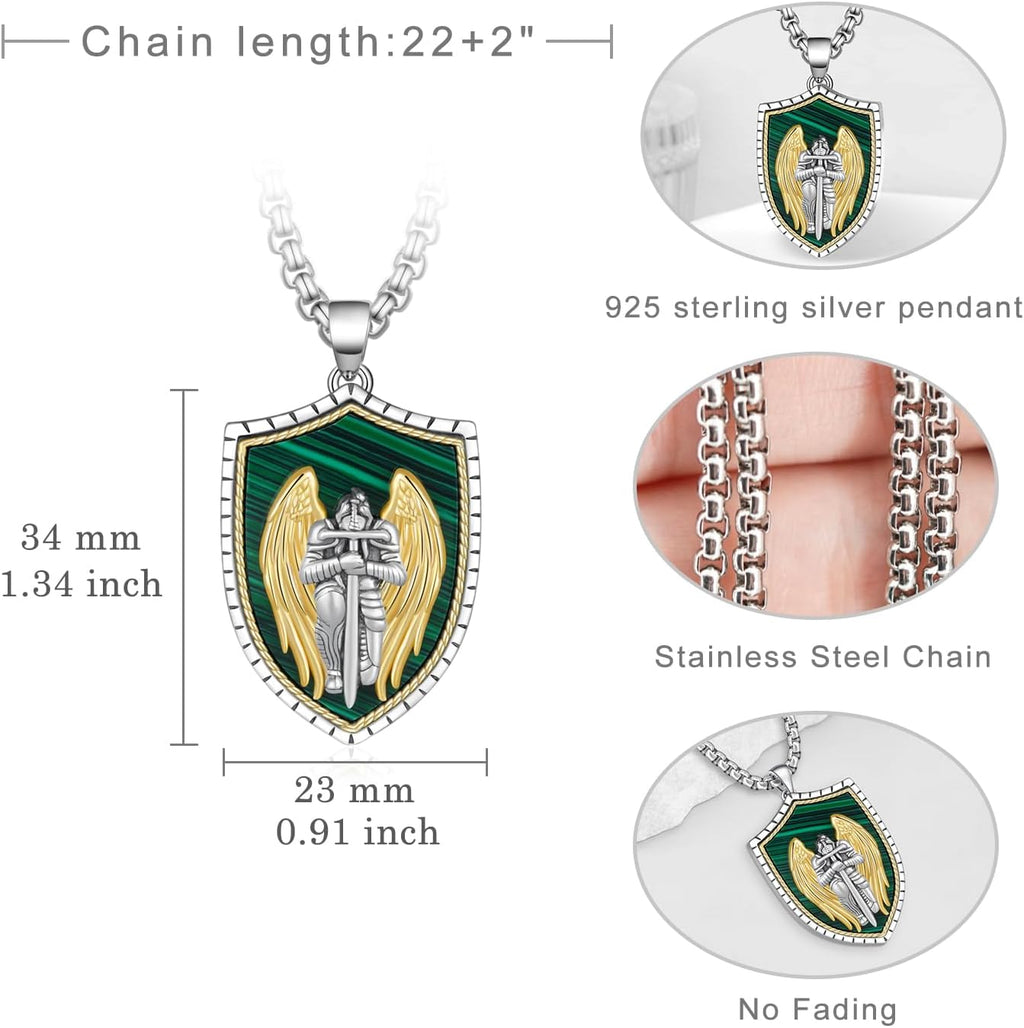 925 Sterling Silver St Michael/St Christopher Pendant Necklace for Men Women Religious Amulets Jewelry Gifts