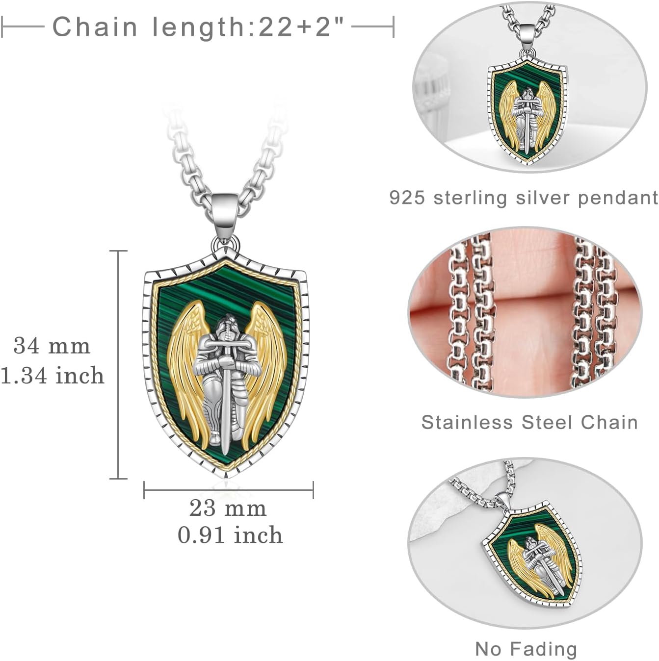 925 Sterling Silver St Michael/St Christopher Pendant Necklace for Men Women Religious Amulets Jewelry Gifts
