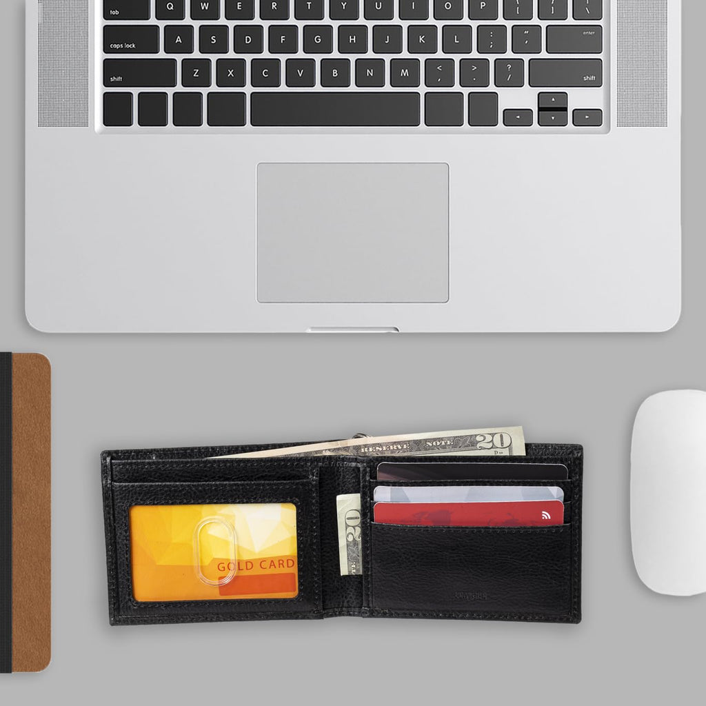 Portefeuille bifold pour homme Dickies - Haute sécurité avec fenêtre d'identification et poches pour cartes de crédit, noir classique, taille unique