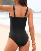 Womens One Piece Swimsuit Tummy Control - Slimming Bathing Suit V Wired Full Coverage 2025 Swimwear Black L