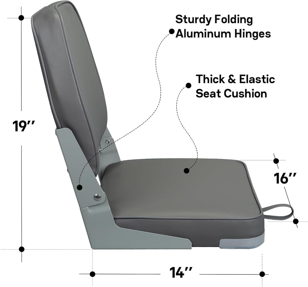 Low Back Boat Seat Fold-Down Fishing Boat Seat, 1 Pack, Dark Gray