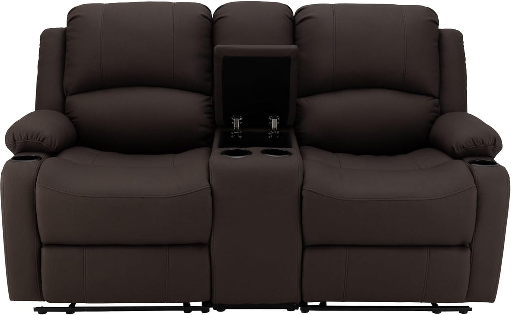 67" Wall Hugger Reclining | RV Theater Seats | Double Recliner RV Sofa & Console | RV Couch | RV Theater Seating | RV Furniture (Manual, Chocolate)