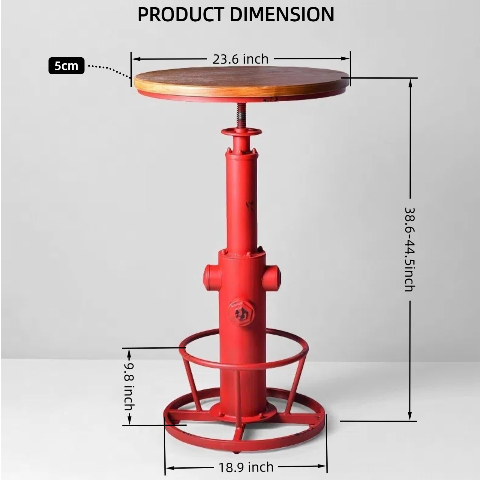Industrial Bar Table Swivel Round Wooden Top Height Adjustable 38.6-44.4inch Vintage Kitchen Dining Chair Coffee Table Hydrant Design Bistro Table