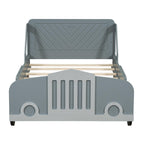 Lit en forme de voiture taille simple Harper & Bright Designs avec roues, lit simple pour enfants avec tête de lit et pied de lit, cadre de lit plateforme en bois taille simple, lit Flash McQueen pour enfants garçons filles (gris)