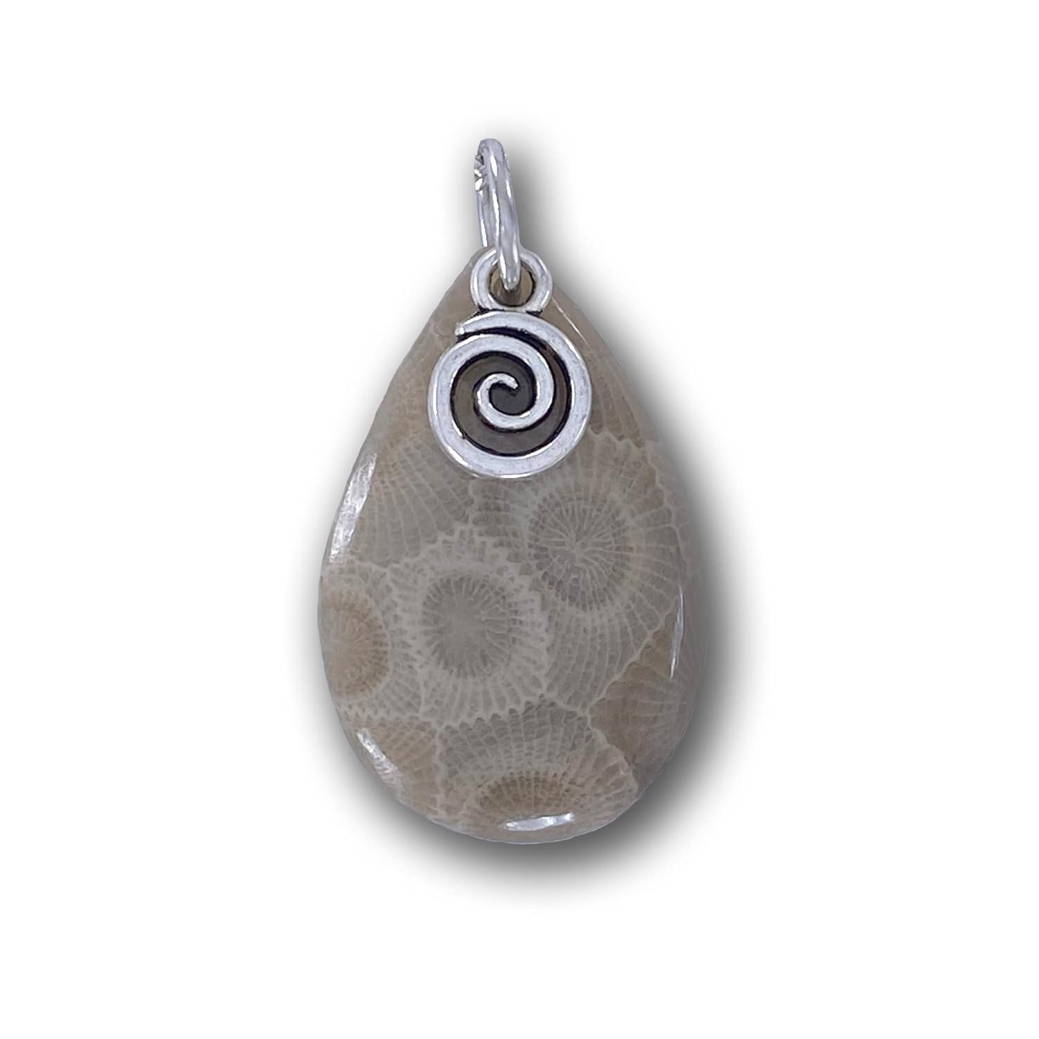 Petoskey Stone with Swirl Charm Pendant Necklace