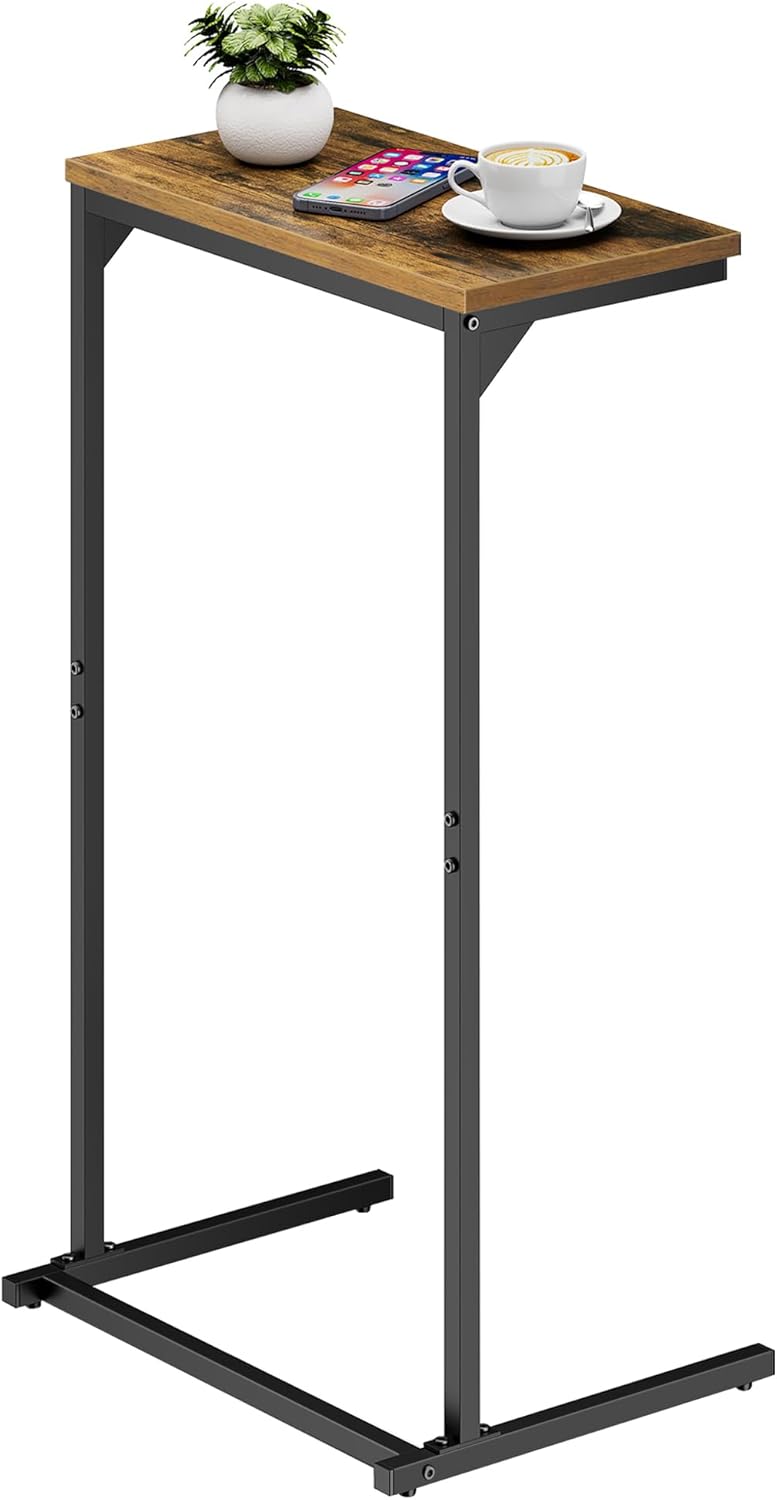 TUTOTAK C Shaped End Table, Tv Tray, Small Side Table, 28.7 inch Tall Couch Table, Tray Table, Sofa Table, Living Room, Bed Room, Brown TB01BB071