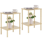 Apicizon 2 Tier End Table, Small Side Table with Solid Wood Legs, Boho Bedside Table with Storage Shelf, Nightstand for Small Spaces, Bedroom, Living Room, Entryway, Farmhouse, Easy Assembly, Natural