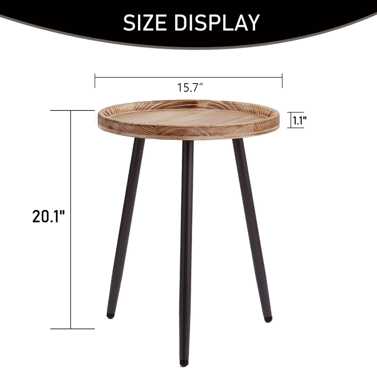 Tiita Round End Table Mental Side Table Nightstand/Small Wood Tables Accent Coffee Table with Wooden Tray for Living Room Bedroom Office Small Space