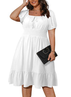 Eytino Women Plus Size Summer Dress Short Sleeve Sweetheart Neck Casual Mini Short Dresses, 2X White