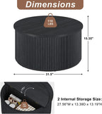 FATORRI Round Coffee Table with Storage, 31.5 Inch Modern Fluted Center Table, Woodern Accent Coffee Tables for Living Room, Black