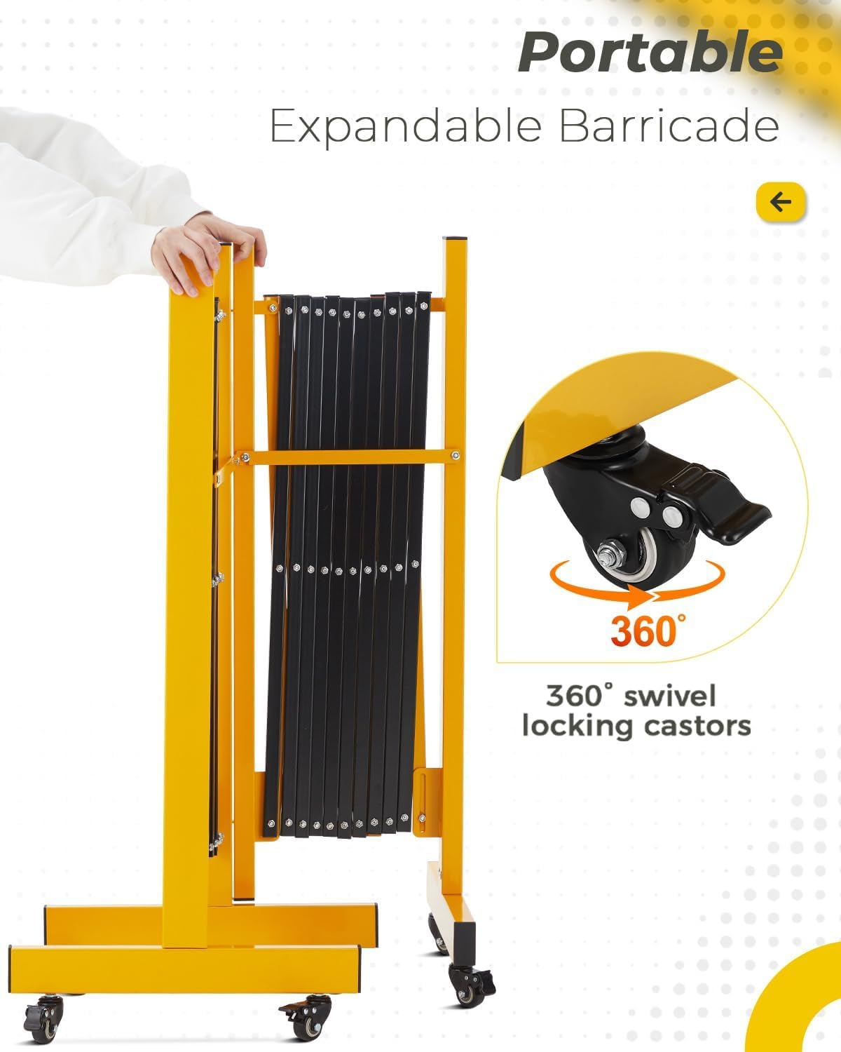 Expandable Safety Barricade, 23FT Portable Folding Security Barrier Gate, Retractable Adjustable Metal Barricades, Traffic Crowd Control Fence, for Outdoor, Industrial or Residential Use