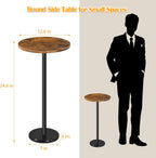 Round Side Table Set of 2 Small Drink Pedestal Accent End Coffee Cocktail Table with Marble Base for Small Spaces Living Room Sofa Outdoor Brown and Black