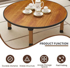 Japanese Foldable Coffee Table, Portable Low Tea Table Wooden Folding Dining Study Breakfast Serving Table Collapsable Small Desk Tatami Sitting On The Floor Table (23.6 * 11.8in, Round)