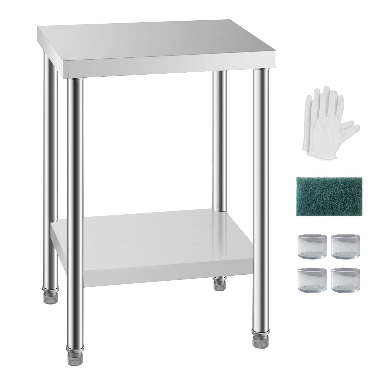 NSF 24x24 Inches Stainless Steel Table for Prep & Work with Caster, Metal Commercial Kitchen Table with Under Shelf and AdjustableTable Foot for Restaurant, Hotel, Home Kitchen, Coffee Station