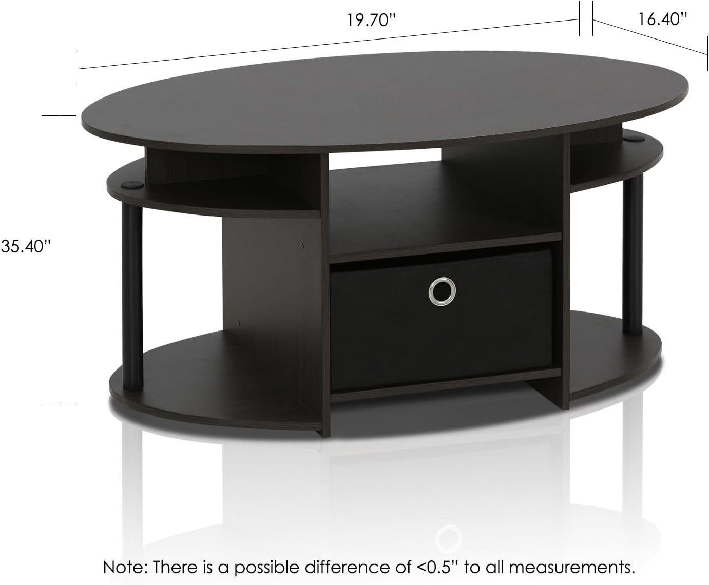 Furinno Jaya Simple Design Oval Coffee Table with Bin for Living Room, Walnut