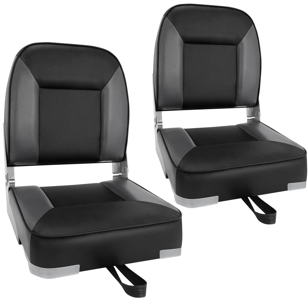 Boat Seats 2 Pack, Skureay Low/High Back Fishing Folding Boat Seat Waterproof Captain Boat Chair，Boatseat 2 Pack Suitable for Jon/Pontoon/Canoe/Bass Tracker Boat seats-UNIQUE Color Design (Gray/White)