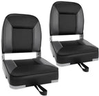 Boat Seats 2 Pack, Skureay Low/High Back Fishing Folding Boat Seat Waterproof Captain Boat Chair，Boatseat 2 Pack Suitable for Jon/Pontoon/Canoe/Bass Tracker Boat seats-UNIQUE Color Design (Gray/White)