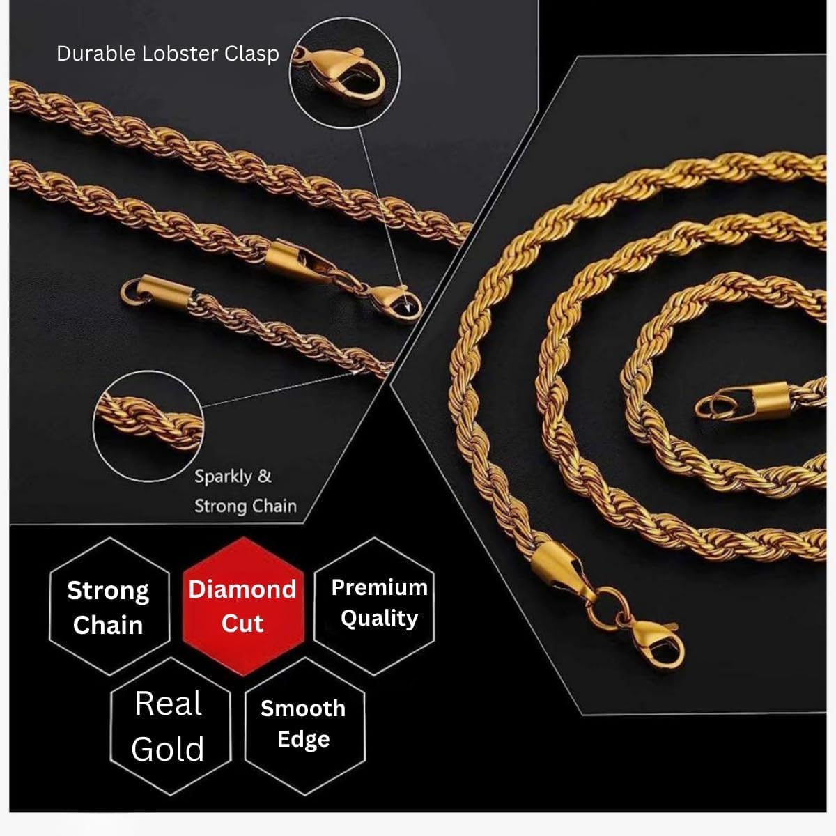 COLLANA A CATENA A CORDA IN ORO GIALLO SOLIDO 14K ITALIANO WGS PER UOMINI E DONNE TAGLIO DIAMANTE CON CHIUSURA A GRANCHIO REGALI DI GIOIELLERIA IN ORO VERO ITALIANO 14K (22 POLLICI, 2,5MM)