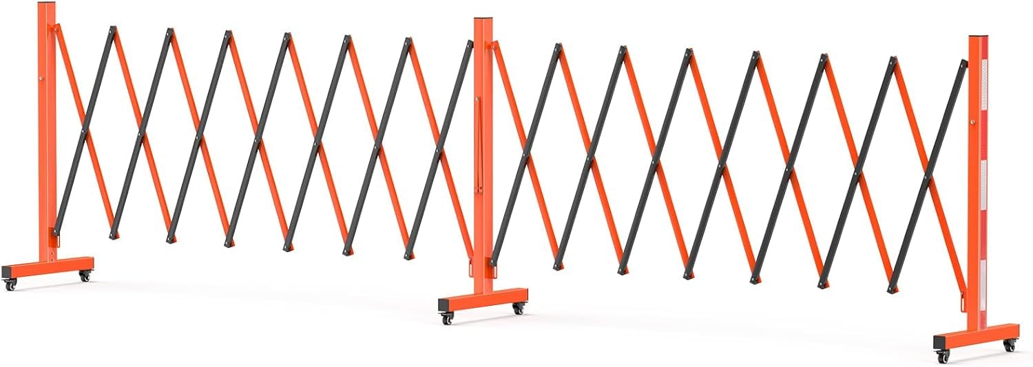 Expandable Safety Barricade, 23FT Portable Folding Security Barrier Gate, Retractable Adjustable Metal Barricades, Traffic Crowd Control Fence, for Outdoor, Industrial or Residential Use