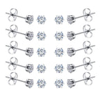 6-10 Pairs Tiny Women's Stainless Steel Round Clear Cubic Zirconia Stud Earrings, Hypoallergenic Surgical Steel Earrings Set, 2mm 3mm 4mm CZ,