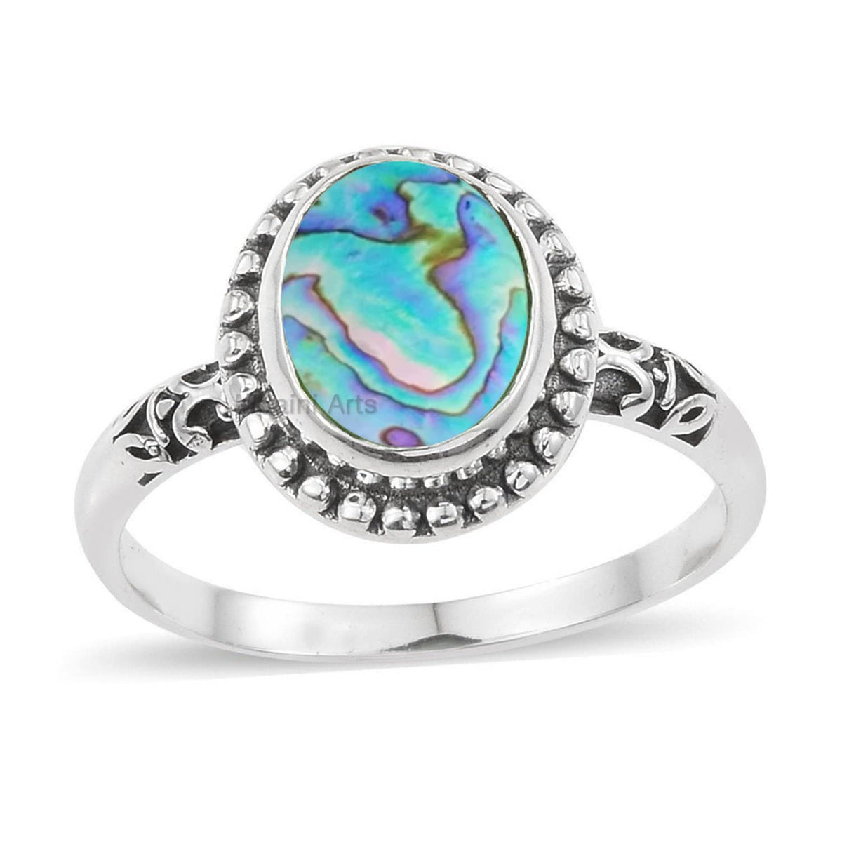 925 Sterling Silver Ring for Womens, Abalone-Shell Gemstone Unique Handcrafted Ring