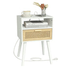 MaxSmeo End Table with Storage Mid Century Nightstand with Rattan Drawer and Shelf, Wood Small Side Coffee Table for Small Space, Living Room and Bedroom, Easy Assembly (Black)