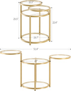 Round Glass Coffee Table - 4 Tier Coffee Tables for Living Room with Rotating Top, Circle Coffee Table with Storage, Modern Clear Center Table with Metal Frame for Small Space, Office, Gold