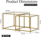 Glass Coffee Table Modern Center Living Room Table,Minimalist Nesting Table Set of 2 for Living Room,Tempered Glass-top with Sturdy Metal Frame, Easy Assembly,Gold