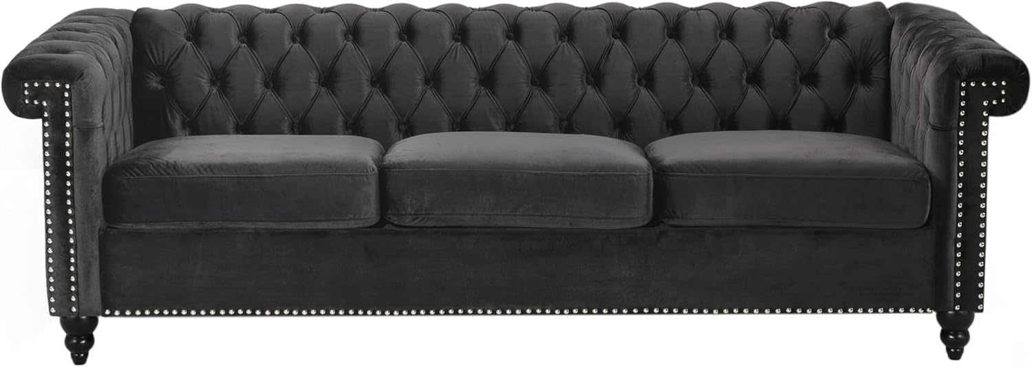KEIKI 83" Sofa Couch 3-Seater with Button-Tufted Velvet,Mid Century Modern Design Chesterfield Style